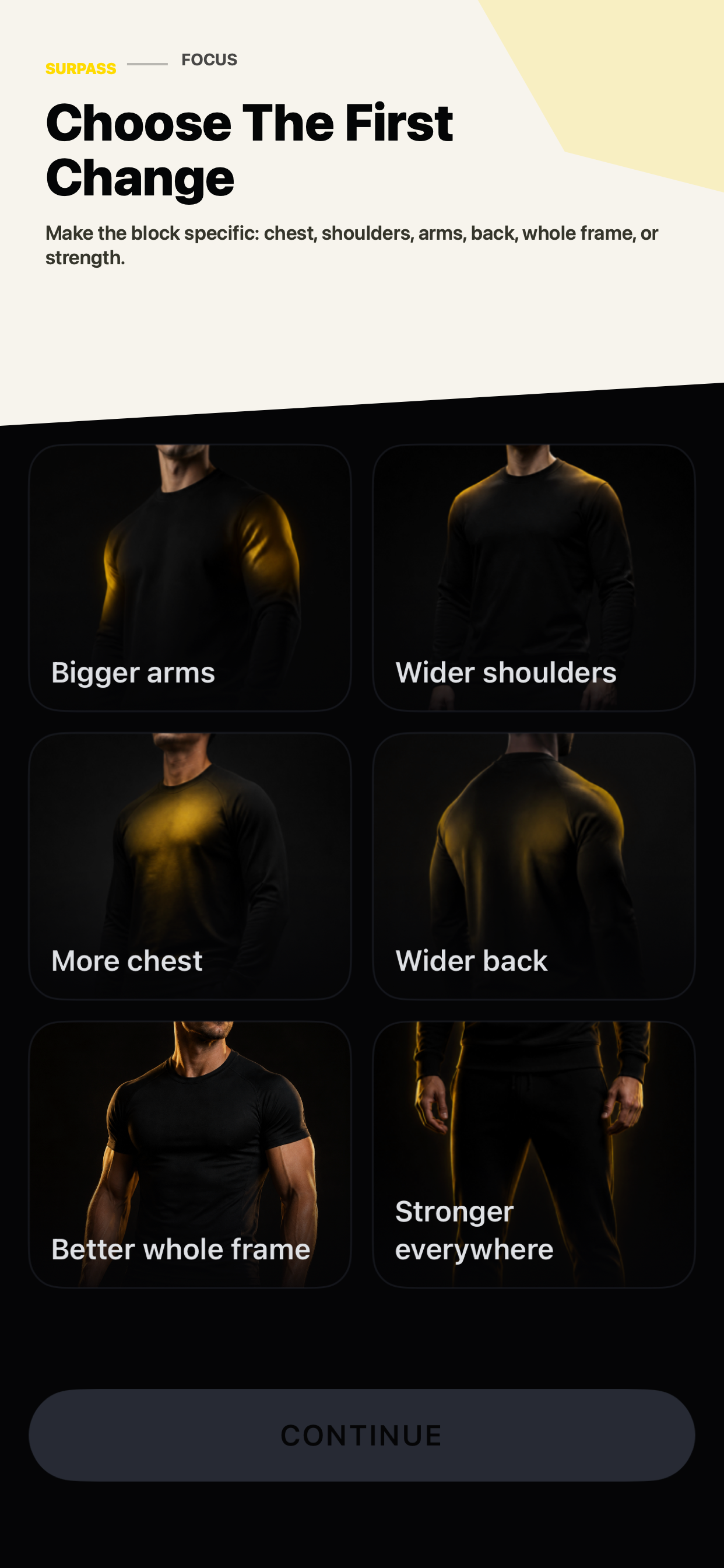 Surpass screen for choosing a visible training priority